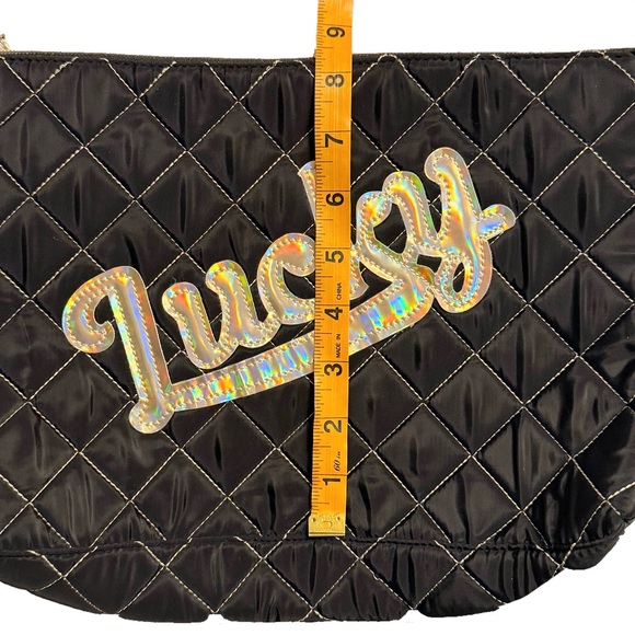 NWOT “Lucky” Large Black Quilted Cosmetics Bag With Gold Holographic Accents - Picture 7 of 7
